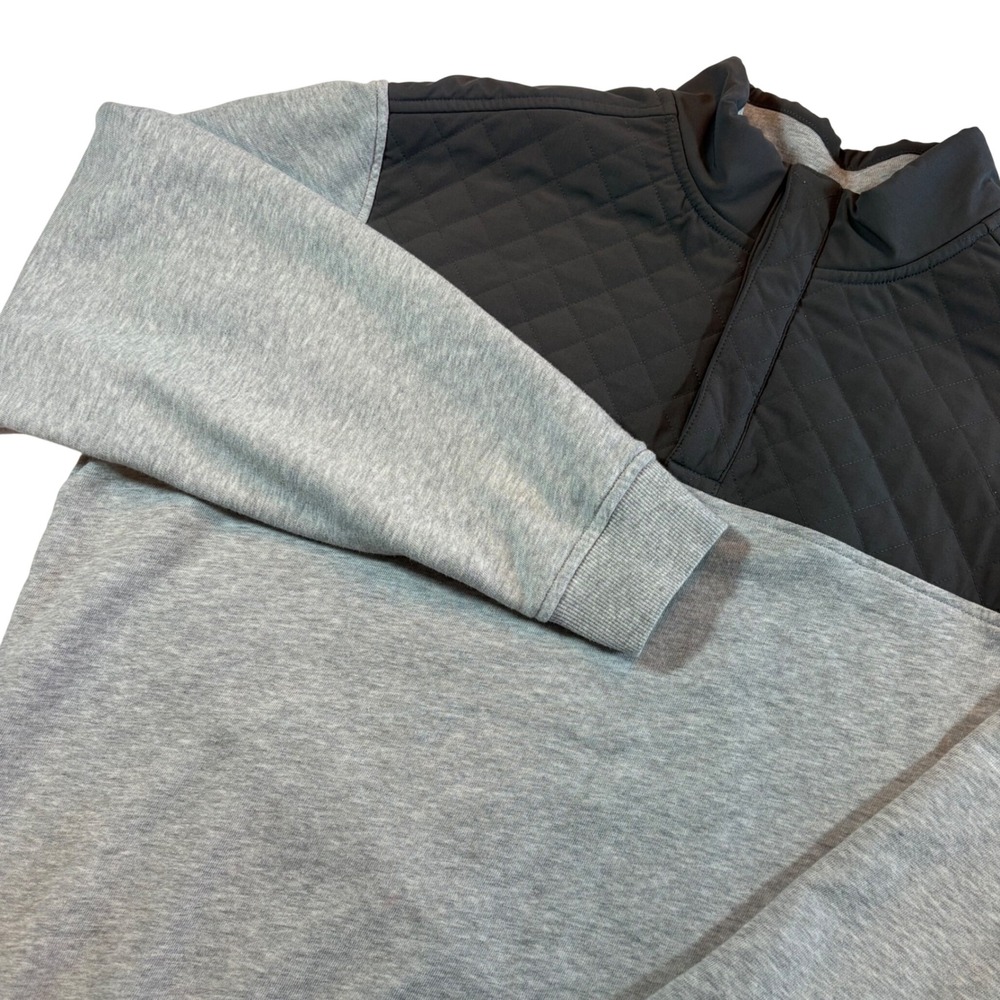 Vineyard Vines Pullover Mixed Media Quilted Quarter Zip Grey Navy 6K0858 Mens L
